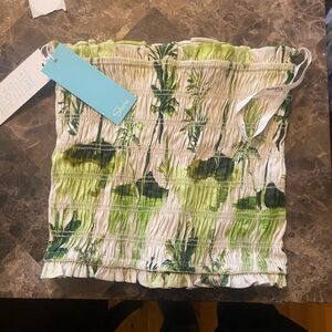 Shade and Shore Smocked Tropical Print Tube Top - Green & White Medium NWT